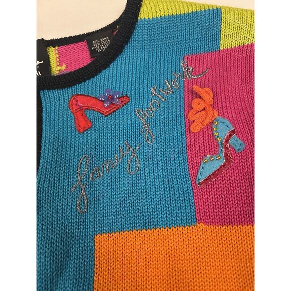 Colorful Cardigan Christina Rotelli Women’s Size Large Vintage “I Love Shopping” - Picture 4 of 15